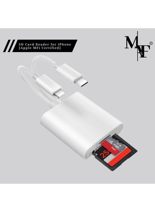 م.ا & ف'س قارئ بطاقات SD لأجهزة iPhone [معتمد من Apple MFi] محول بطاقات SD ثنائي الفتحات من USB-C Lightning إلى SD/Micro SD، متوافق مع iPhone 16 و15/iPad/Samsung/الكاميرات/SDHC/SDXC - Image 1